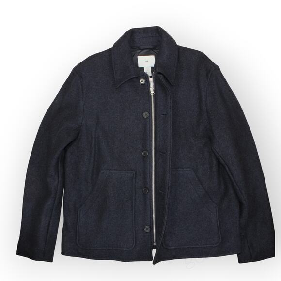 Large H&M Felted Wool-Blend Jacket NavyBlue FullZip ButtonFront Pockets Chore - Picture 15 of 16